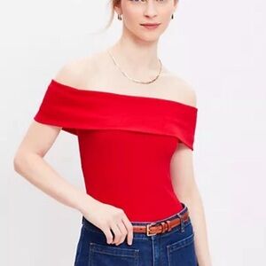 Ann Taylor Ribbed Off Shoulder Red Top Small